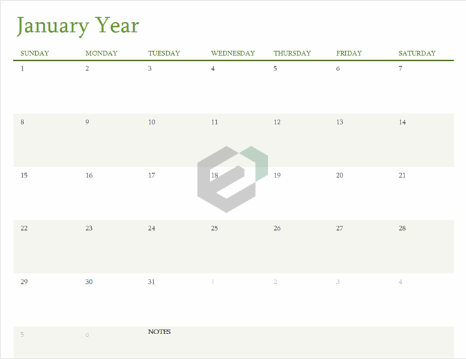 Any Year Calendar excel template feature image