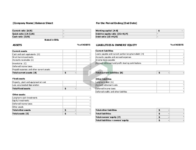 Balance sheet with financial ratios excel template feature image