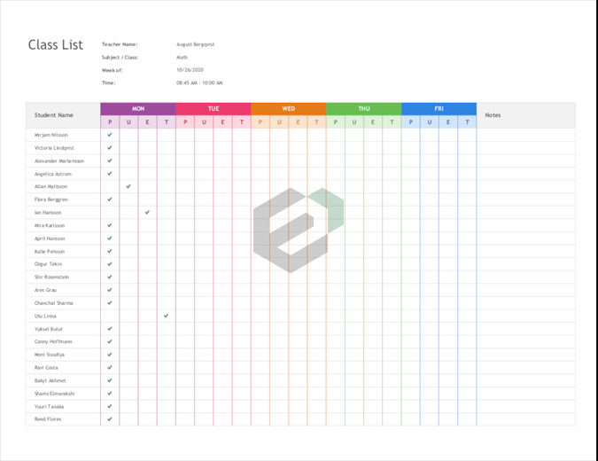 Class attendance list excel template feature image