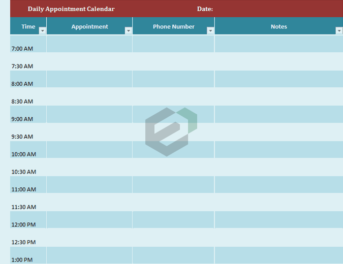 Daily Appointment Calendar Feature Image excel template