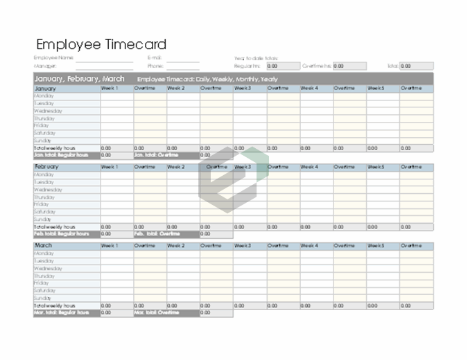 Employee timecard (daily, weekly, monthly, and yearly)