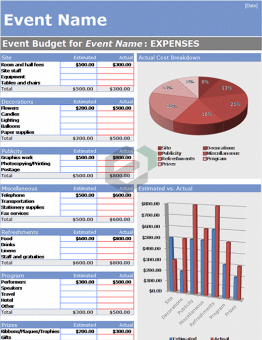 Download Free Excel Template for Event Budget With Cost Breakdown