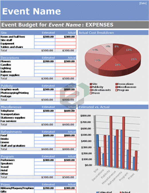 party planning budget template excel