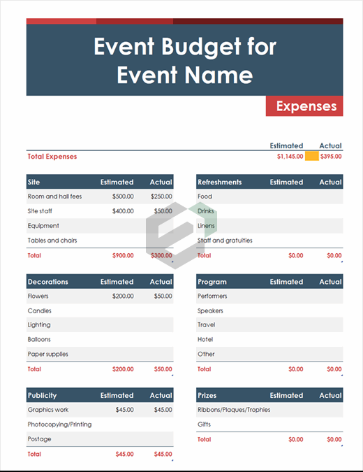 Download Free Excel Template for Simple Event Budget