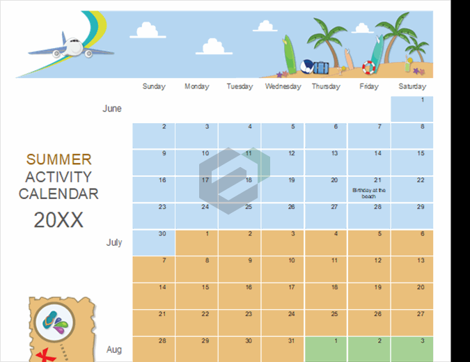 Download [Free] Summer Activity Calendar Excel Template