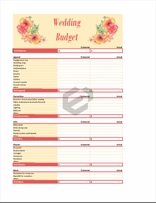 wedding planning budget template