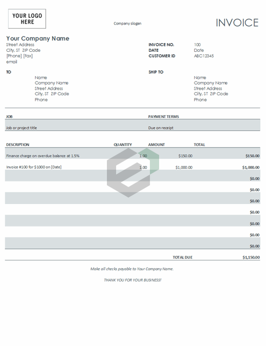 Invoice with finance charge (gray) excel template feature image