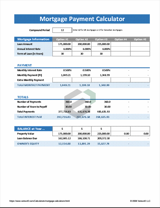 mortgage principal payment calculator