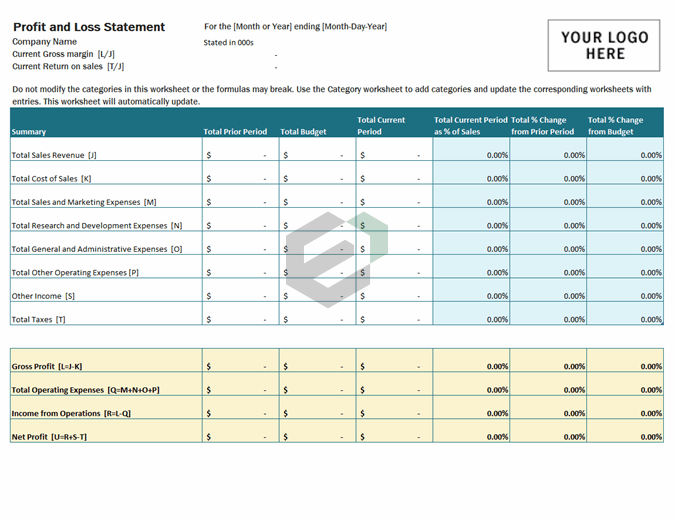 Profit and loss statement (with logo) excel template feature image