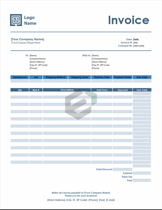 Sales invoice (Simple Blue design) excel template feature image