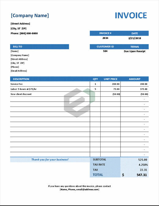 Simple Service Invoice excel template feature image