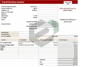 Travel service invoice excel template feature image