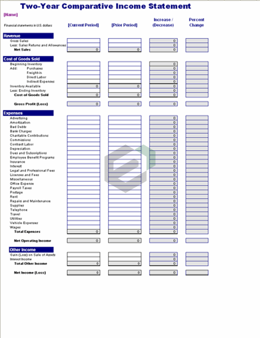 Two-year comparative income statement excel template feature image