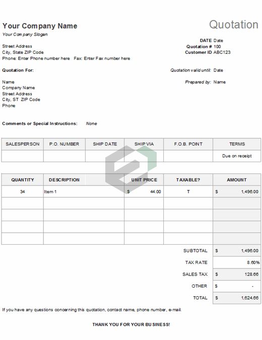 Price quotation with tax calculation feature image