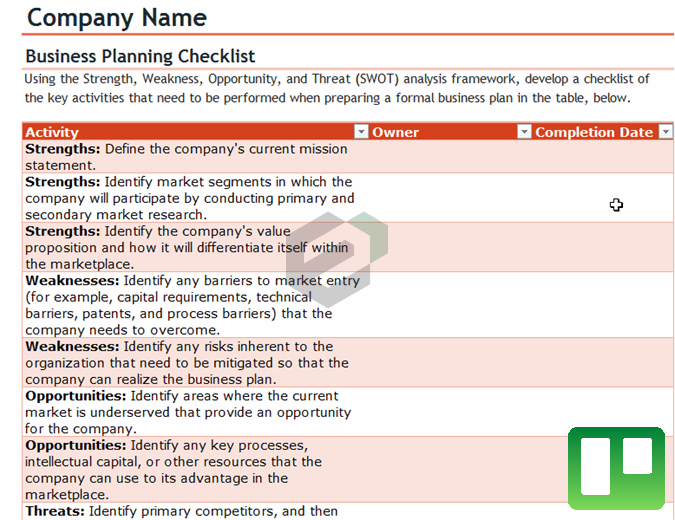 Business plan checklist with SWOT analysis_ExcelDownloads Post Image