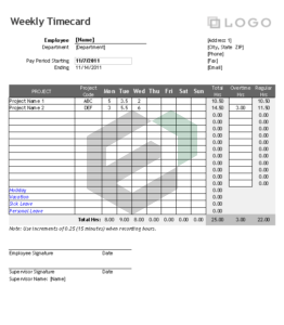 Project wise Weekly Timecard