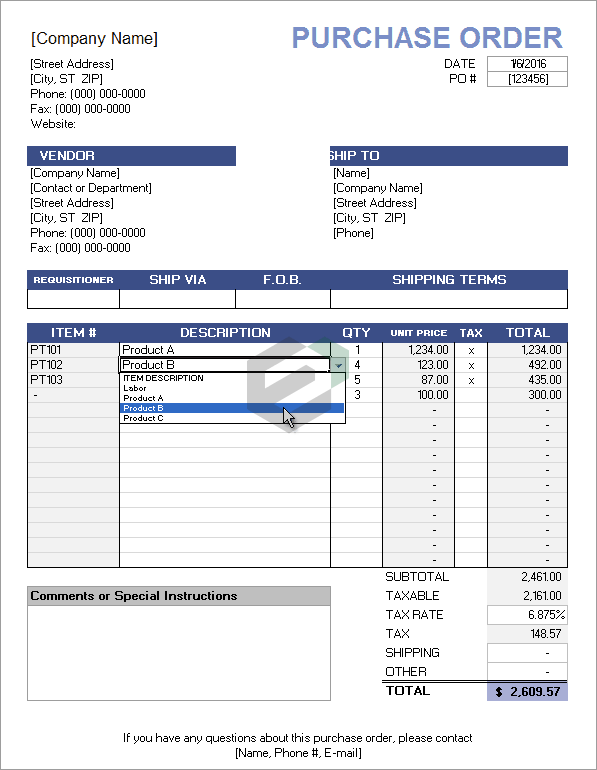 Purchase Order with Price List Excel Template Feature Image