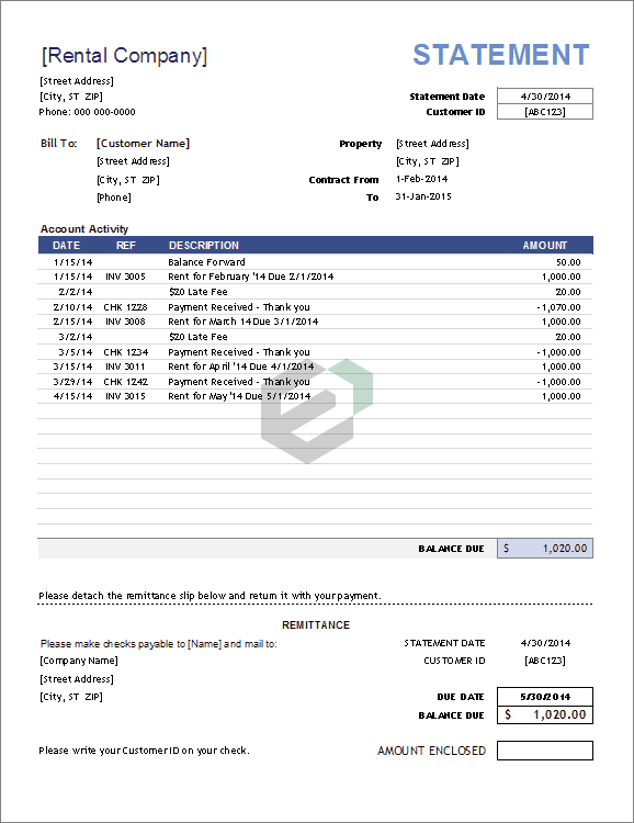 commercial property rental invoice template