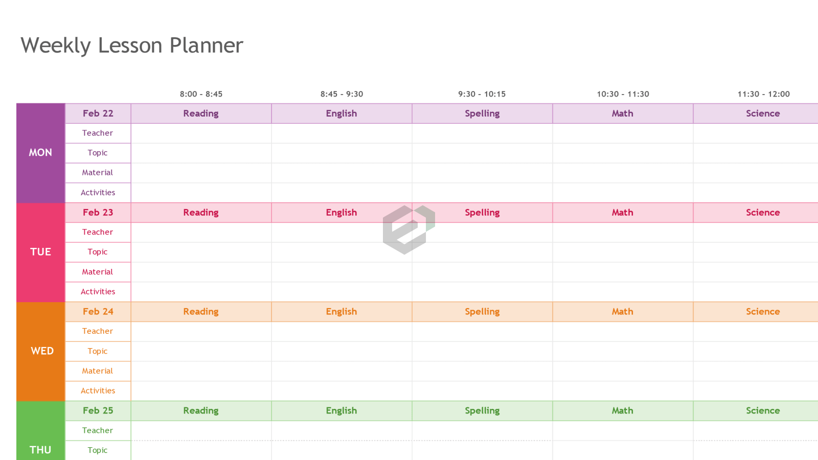 Lesson Plan Template Excel