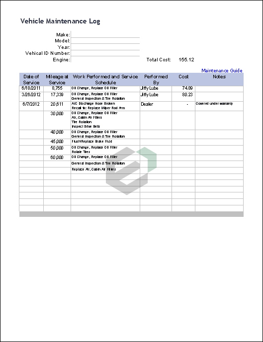 Vehicle Maintenance Log Free Excel Templates and Dashboards