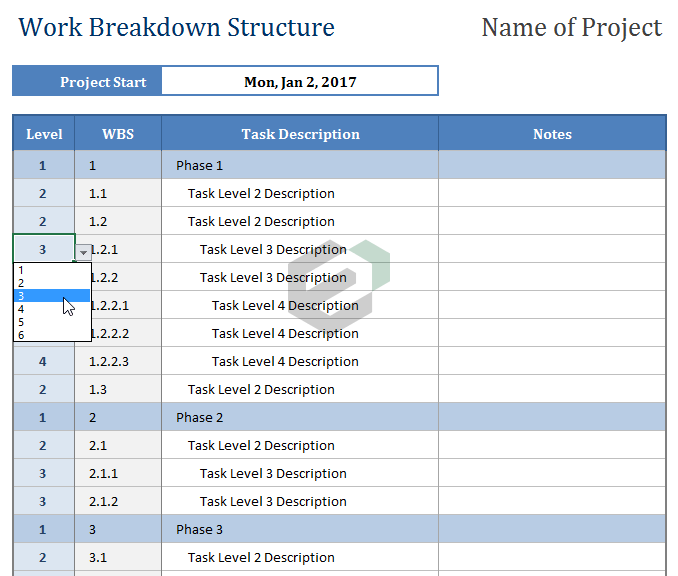 Work Breakdown Structure Template in Excel and Spreadsheet