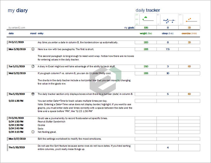 Diary Template with Journal Tracker