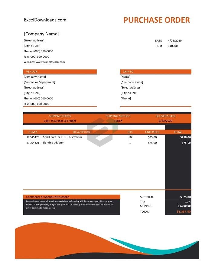 Purchase Order Template ExcelDownload Feature Image