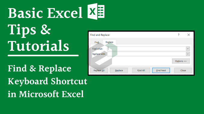 Keyboard shortcut to find and replace function in excel tutorial feature image