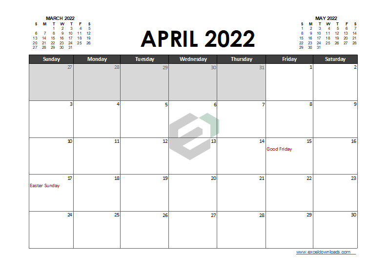 April 2022 Printable Calendar Template feature image