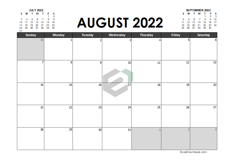 Aug 2022 Printable Calendar Template feature image