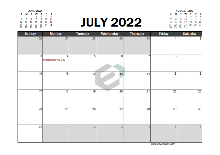 July 2022 Printable Calendar Template feature image