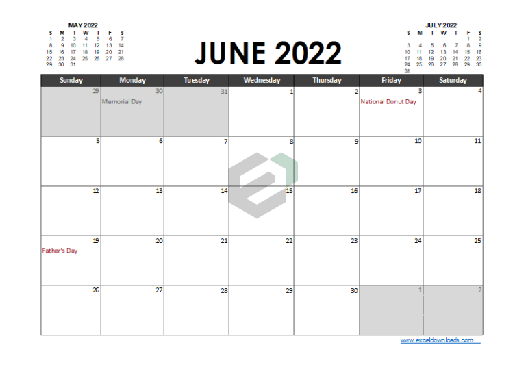 Jun 2022 Printable Calendar Template Feature Image