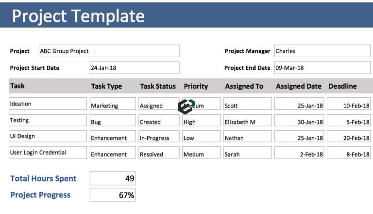 Project status tracking excel template download