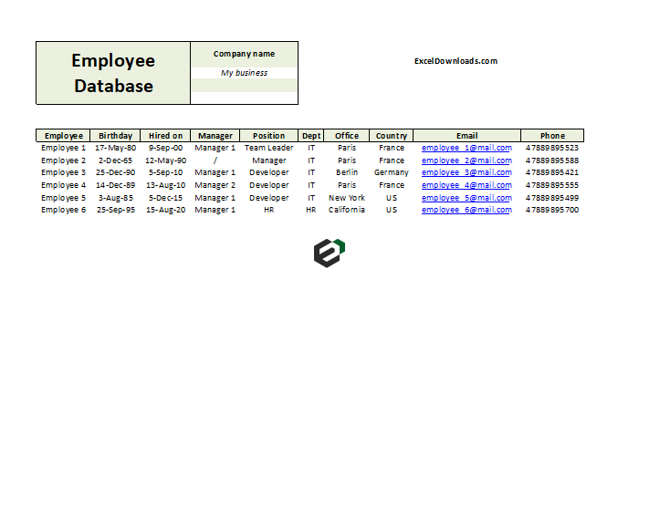 [Free & Editable] Employee database template Excel Templates