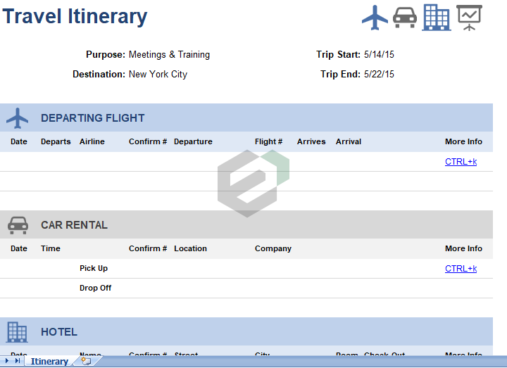 trip itinerary template excel