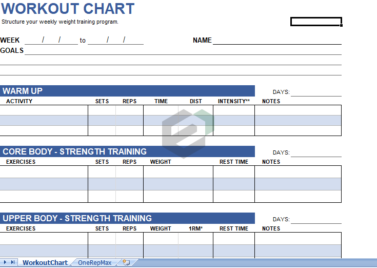 Workout Log Excel Template