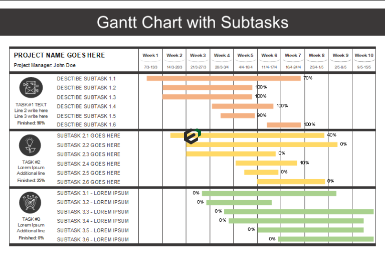 Gantt Chart Template with Subtasks Excel Template by ExcelDownloads.com Feature Image