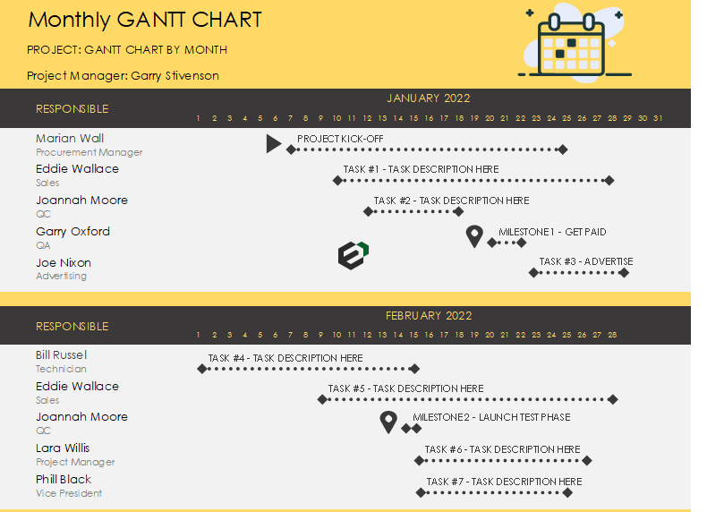 Monthly Gantt Chart Template by ExcelDownloads.com Feature Image