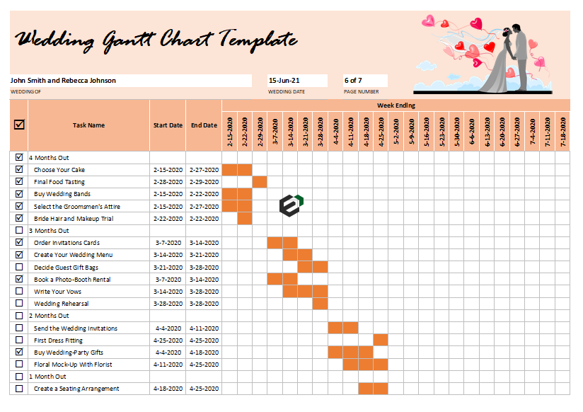 Wedding Gantt Chart Template - ExcelDownloads