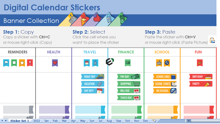 2022 Calendar Digital in Excel with Stickers by ExcelDownloads Feature Image