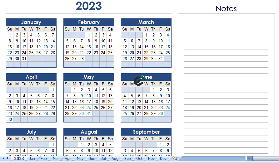 2023-calendar template in excel by excel downloads feature image