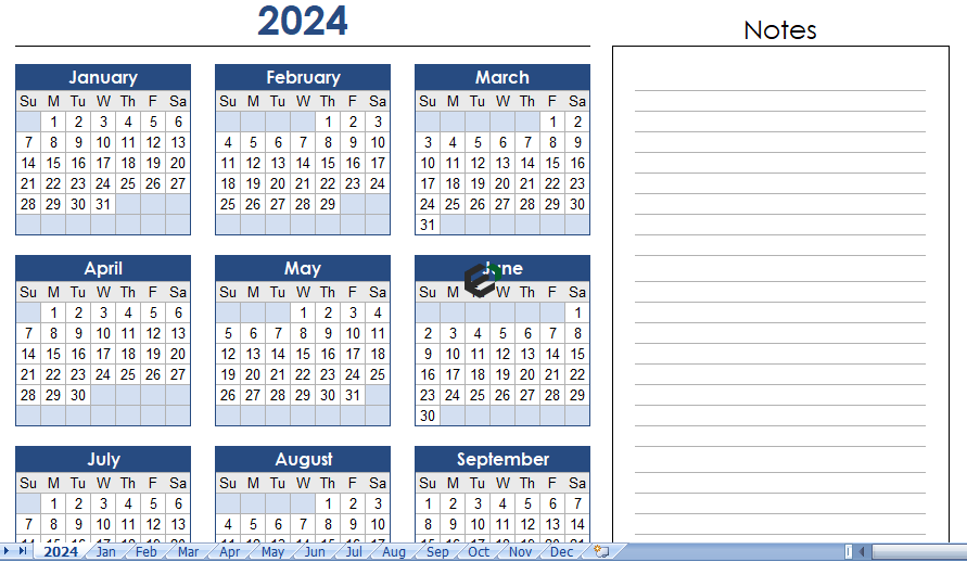 2024-calendar template by exceldownloads feature image
