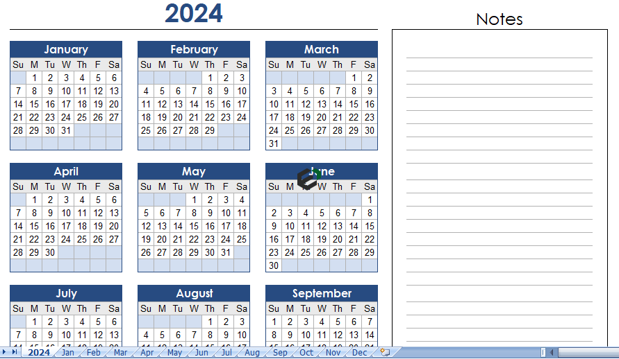 [Free] Year 2024 Calendar Designs and Formats in Excel