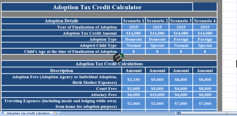 Download Adoption Tax Credit Calculator In Excel For 2021