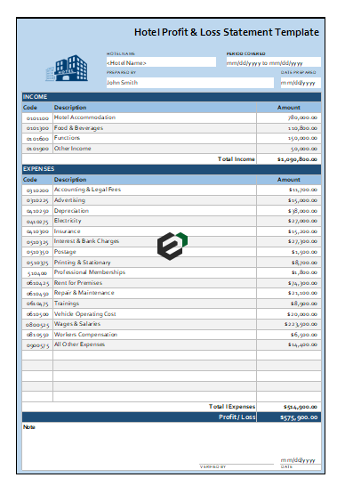 Profit and Loss statement for hotel in excel format by ExcelDownloads.com Feature Image. Download now and create profit and loss statement for hotel.