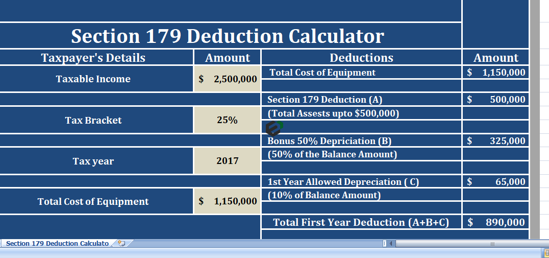 Section 179 Deduction Calculator in Excel By ExcelDownloads for Federal Income Tax feature Image