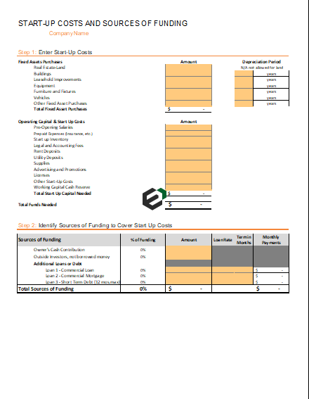 Startup Cost and Funding Sources Financial Projection Calculation Template in Excel by ExcelDownloads Feature Image