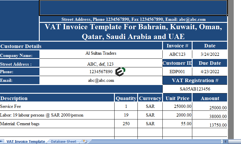 VAT-Invoice-Template-UAE-Federal Law Template in Excel Feature Image