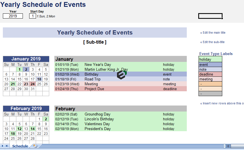 Yearly Schedule of Events Template in Excel by Excel Downloads Feature Image
