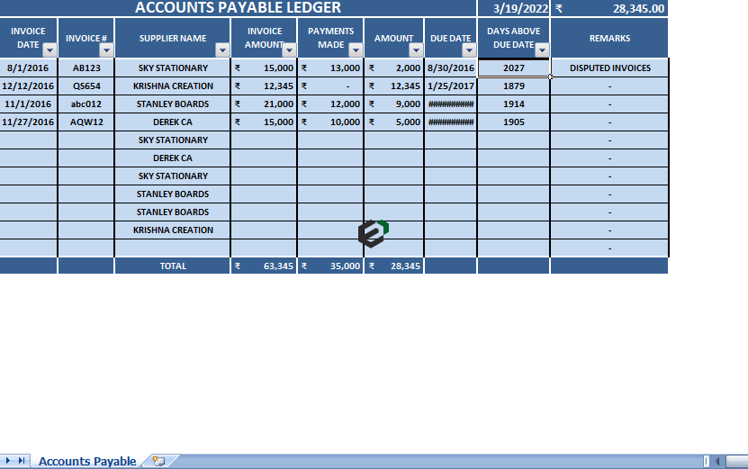 accounts payable report with ageing in Excel by exceldownloads feature image